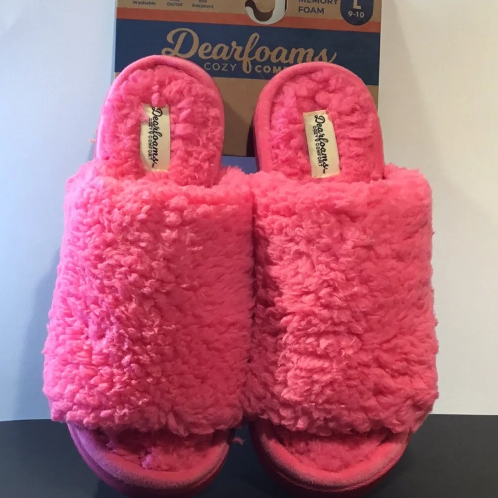 NWT Dearfoams Women’s Pink Slide Slippers L-9/10 - Picture 2 of 9